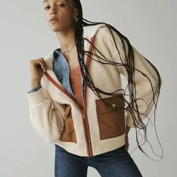 NEW Madewell (Re)sourced‎ Fleece Hooded Zip Jacket, S, NB514 - Picture 3 of 16